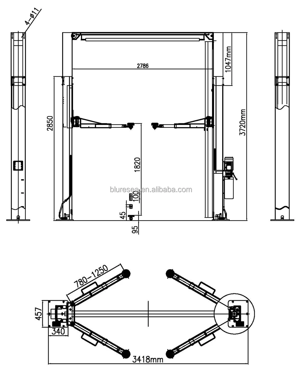 Two Post Hydraulic Car Lift 24v Electric Automatic Lock Release Clear