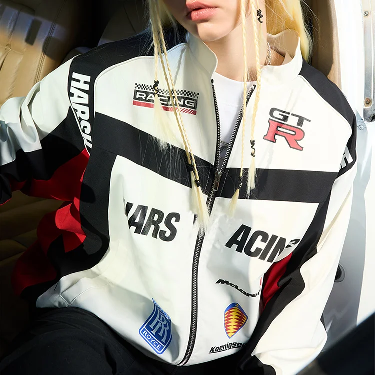 mans personalized round neck PU color block screen printing baseball leather nylon jacket mens_voghion.com