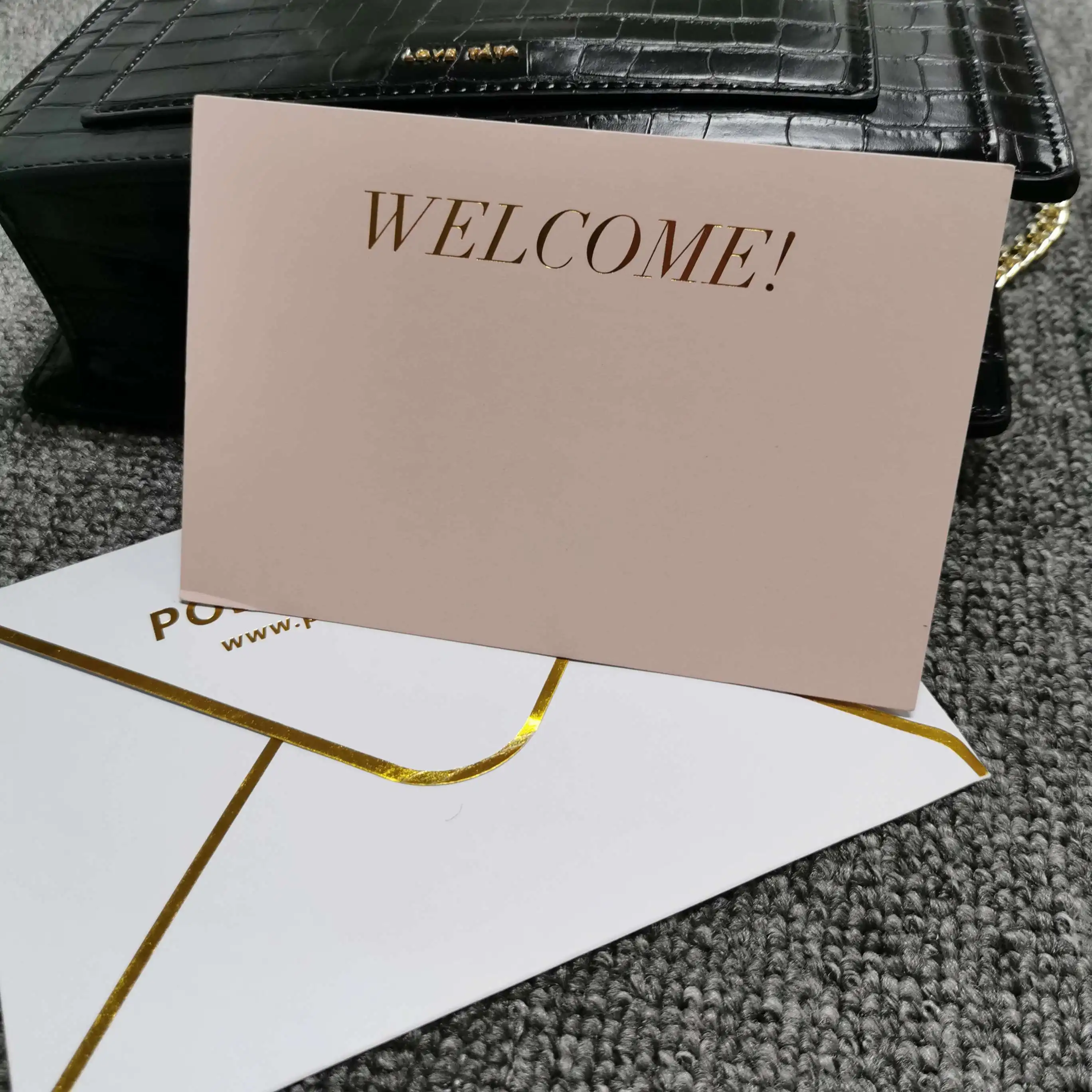 Wholesale OEM Luxury custom black kraft gold foil thank you gift cards  greeting card with envelopes and sticker to Customer or guest or fr From  m.