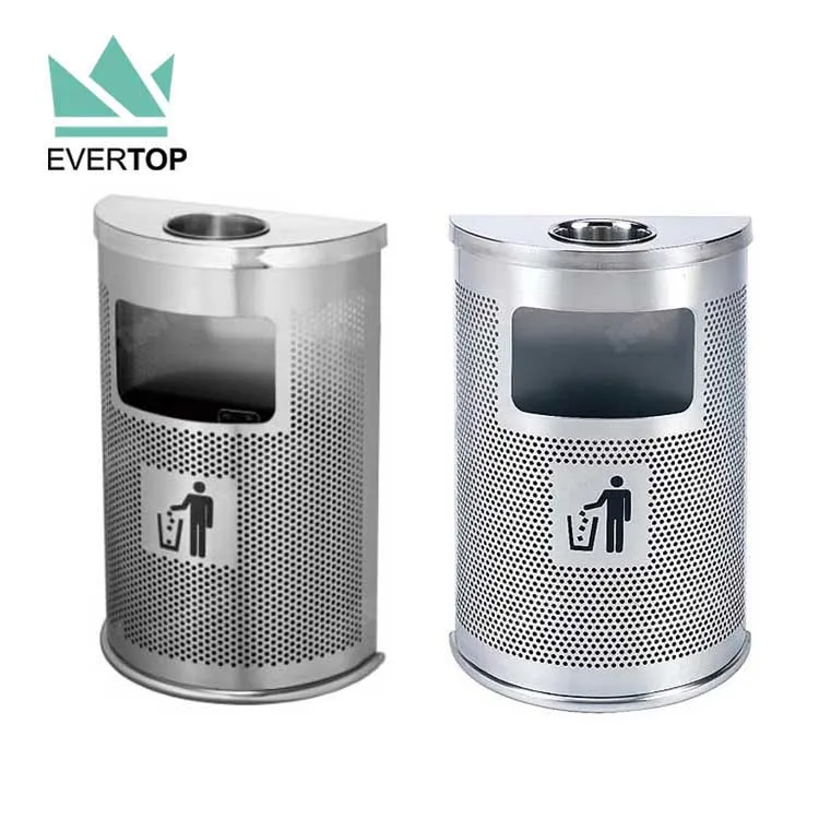 DB-55 Mesh Half Round Steel Trash Can Modern Trash Bin 4-Gal Garbage Bin Outdoor Half-round Perforated Holes Dustbin