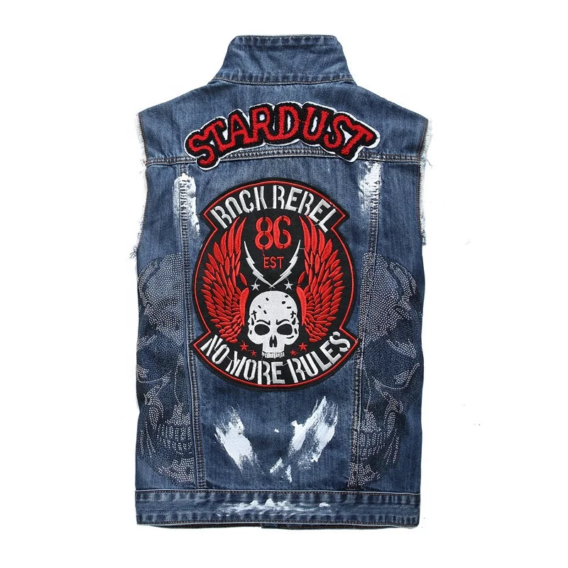 Gilet in Denim da uomo di buona qualità senza maniche patch