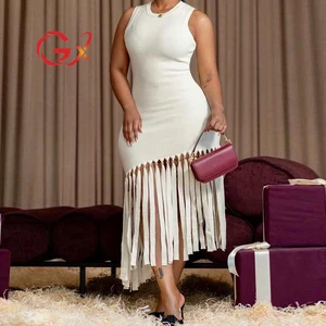 GX8039 Boutique 2026 Fashion Clothing Boutique Women Knitted Tassel Maxi Dress O-neck Sleeveless Elegant Casual Long Dresses