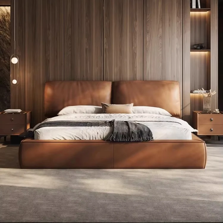 Simple Modern Elephant Ears Double Bed with Reclining Feature Light Luxury Storage Soft Package for Master Bedroom for Weddings