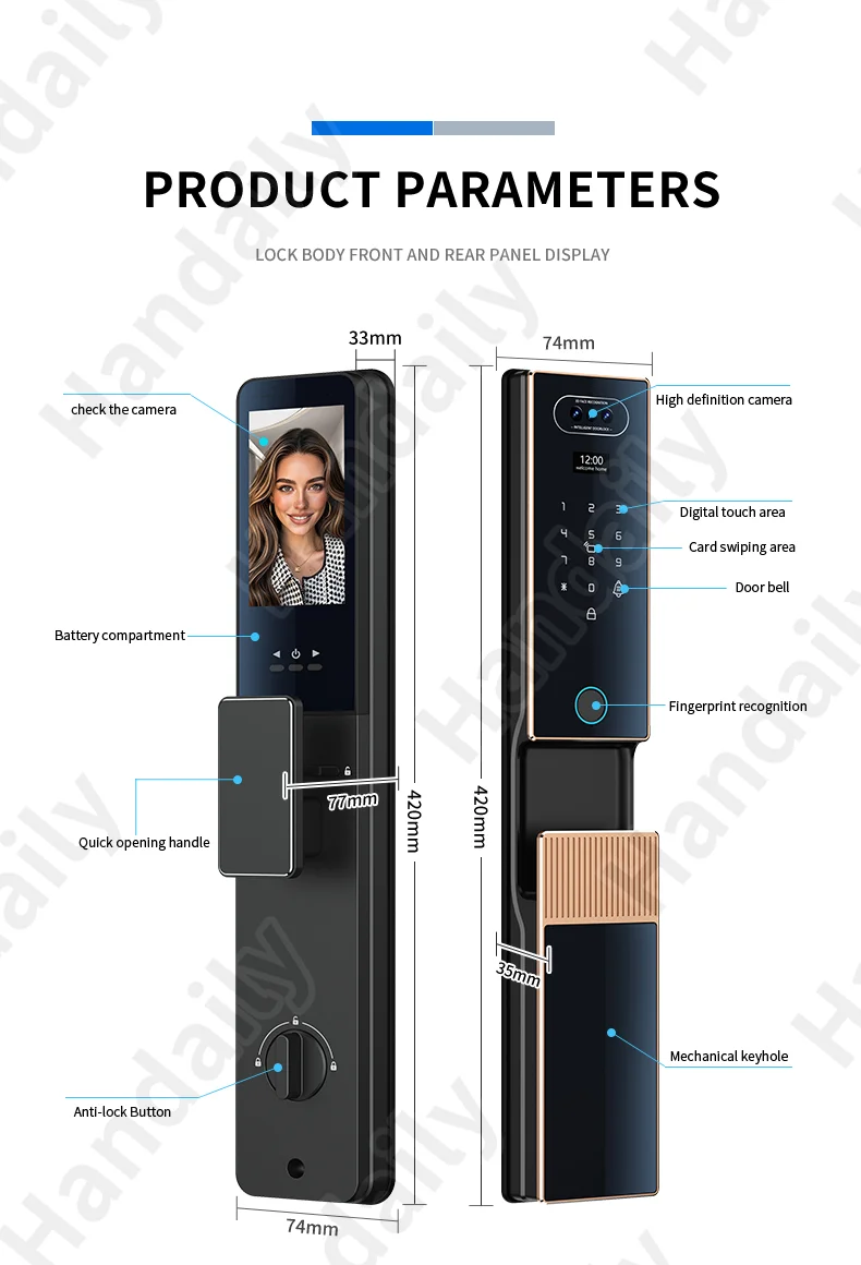 fechadura digital security lock 3d face recgonistion palm vein tuya wifi smart door lock with intercom camera and fingerprint v80-12