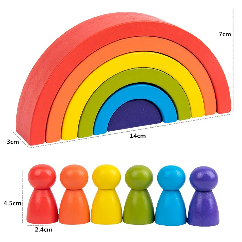 Children Wooden Montessori Toys Rainbow Stacking Blocks Early Learning Toys 