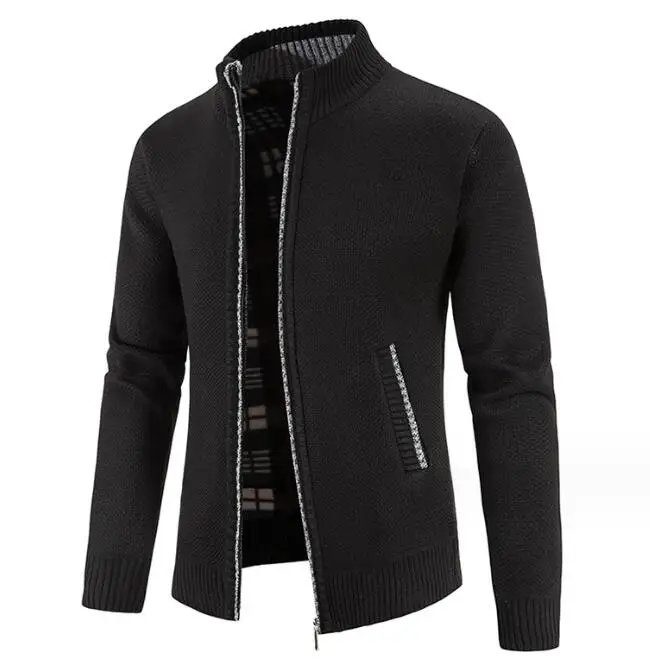 Autumn Winter Casual Stand Collar Zipper Coat Long Sleeved men's cardigan knit sweaters and jackets_voghion.com