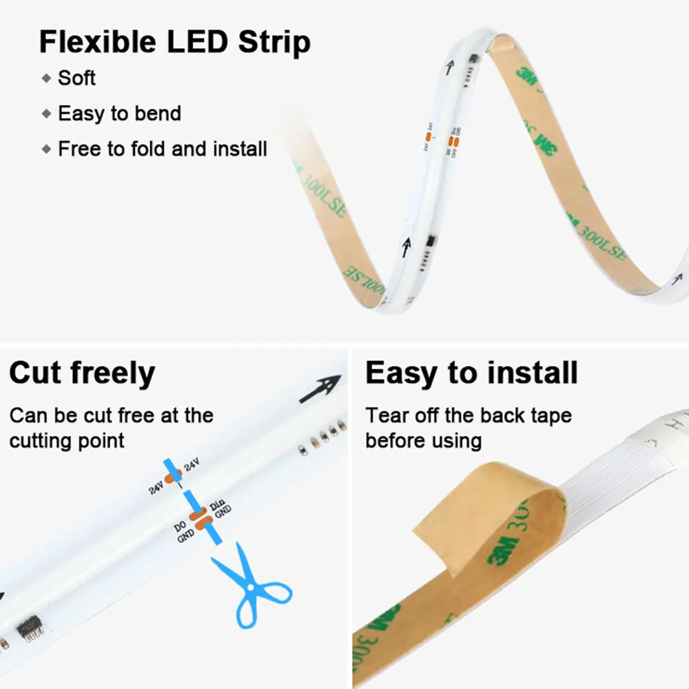 Music Sync Chasing Running 720led RGBIC COB LED Tape 12v 24v APP Control Smart RGB COB LED Strip Light for Home Room Decor