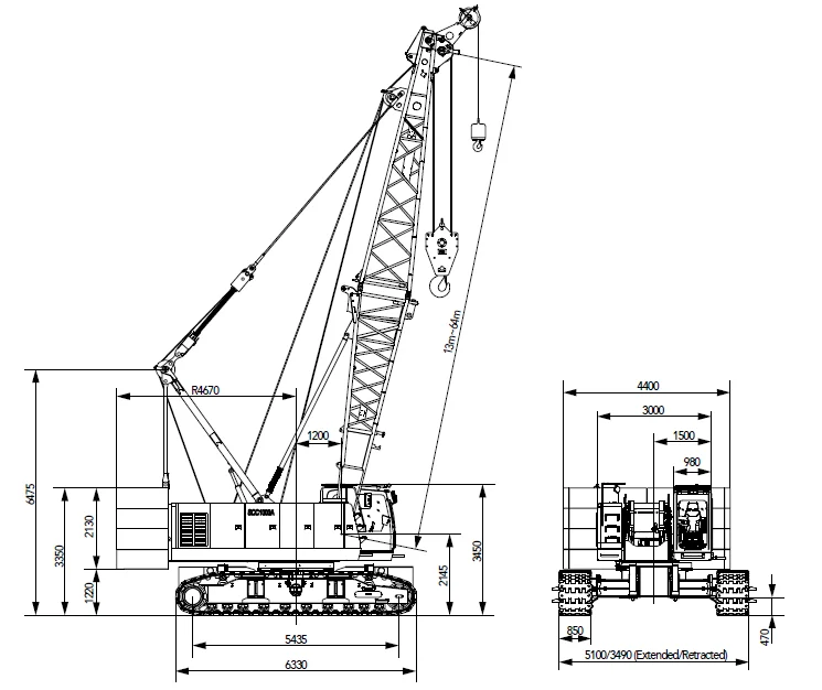 64m Boom Crawler Crane 100t Crawler Crane Scc1000a For Construction ...