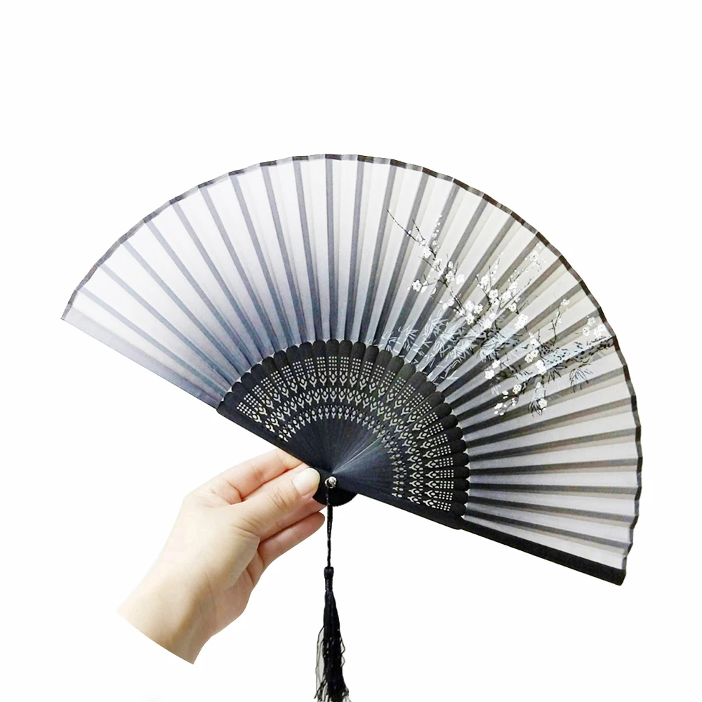 Японский складной Ручной Веер для женщин, веер в ретро стиле 8,27 дюйма (21 см) из бамбукового дерева и шелка