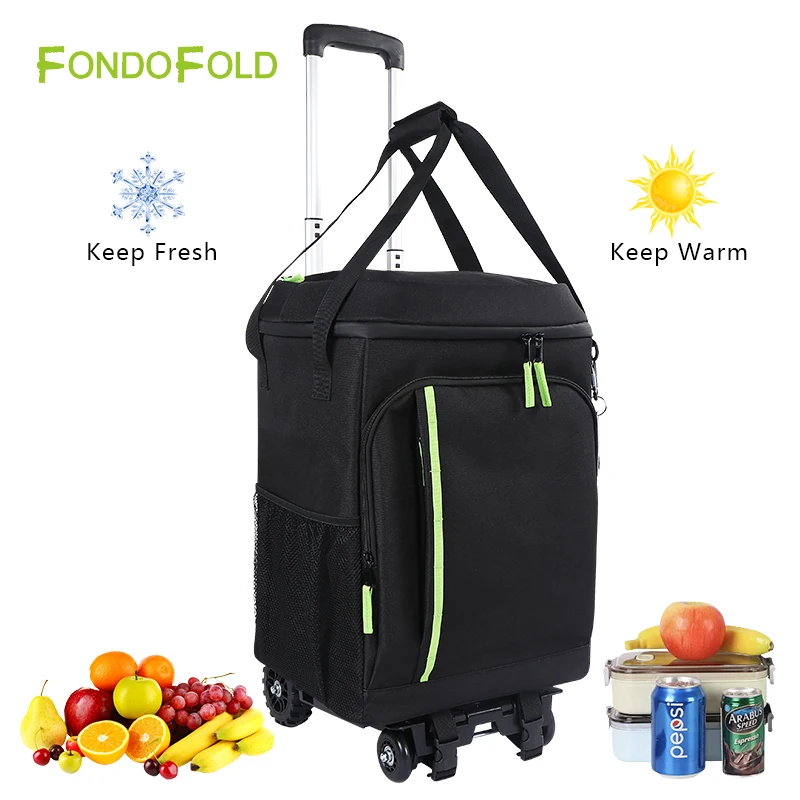 Fondofold Large Capacity Insulated Rolling Cooler Bag Portable Leakproof Picnic & Camping Ice Trolley Waterproof Food Storage