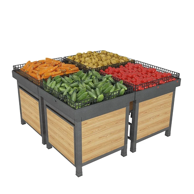 Supermarket Store Display Fruit and Vegetable Stand Rack Gondola Shelf Display Rack with Basket