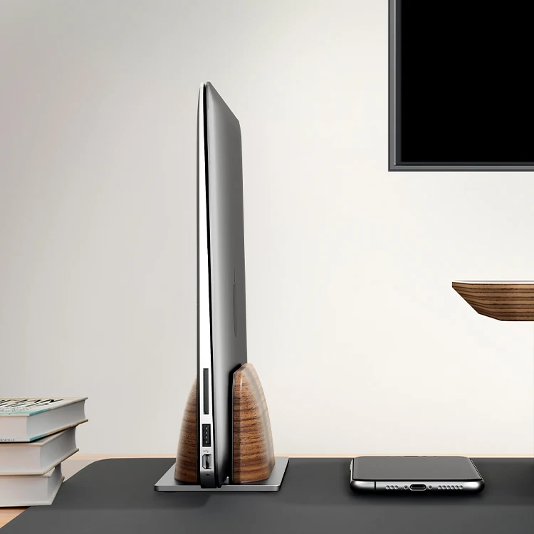 Space-Saving Desk Stand Non-Slip Real Black Walnut Solid Wood Vertical Notebook and Laptop Stand