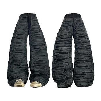 Diznew Men Jeans Oem Custom High Quality Black Heavy Cut And Sewn Denim Jeans Pants Street