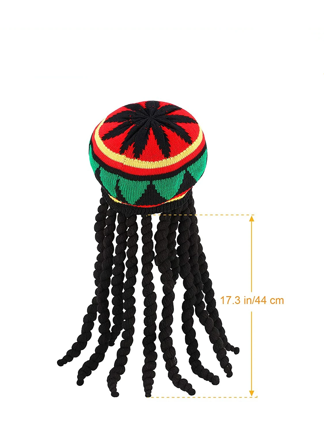 Jamaican Hat With Dread Lock Like Long Black Hair Rasta Wig With Cap Costume Accessory Knitted Hat