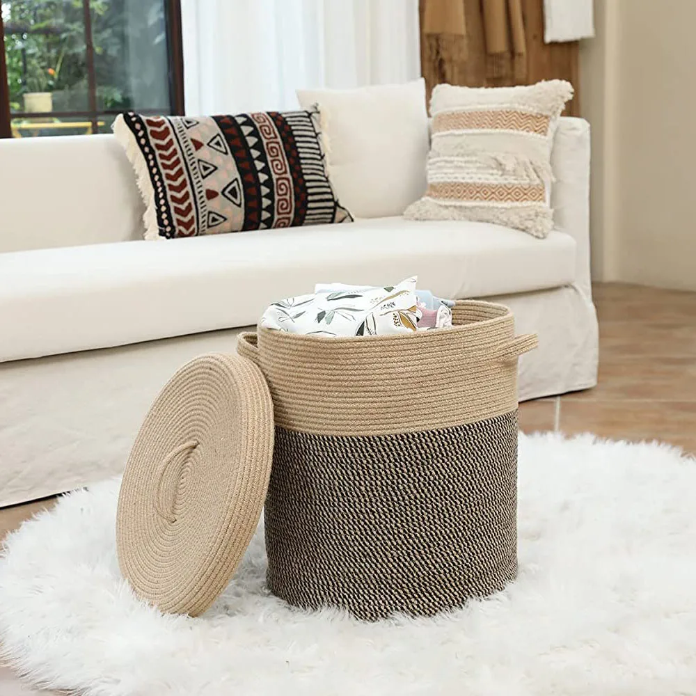 Large Cotton Rope Woven Laundry Basket Decorative Basket For Blankets
