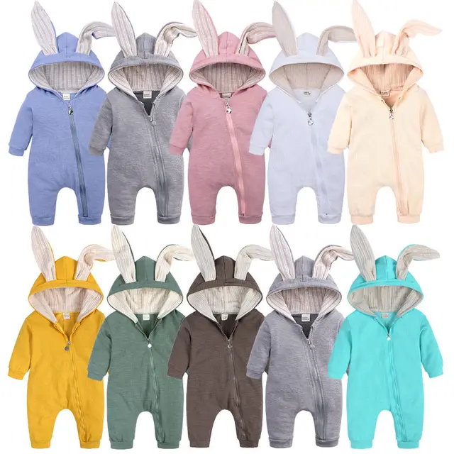 2024 Wholesale Newborn Baby Girls Boys Cotton Knitted Long Sleeve Jumpsuit Rabbit Ear Rompers Baby Clothes Romper