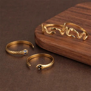 Open Cuff Snake Finger Ring Real 18K Gold Plated Stainless Steel Fashion Jewelry Dripping Oil for Women Wedding Engagement Party