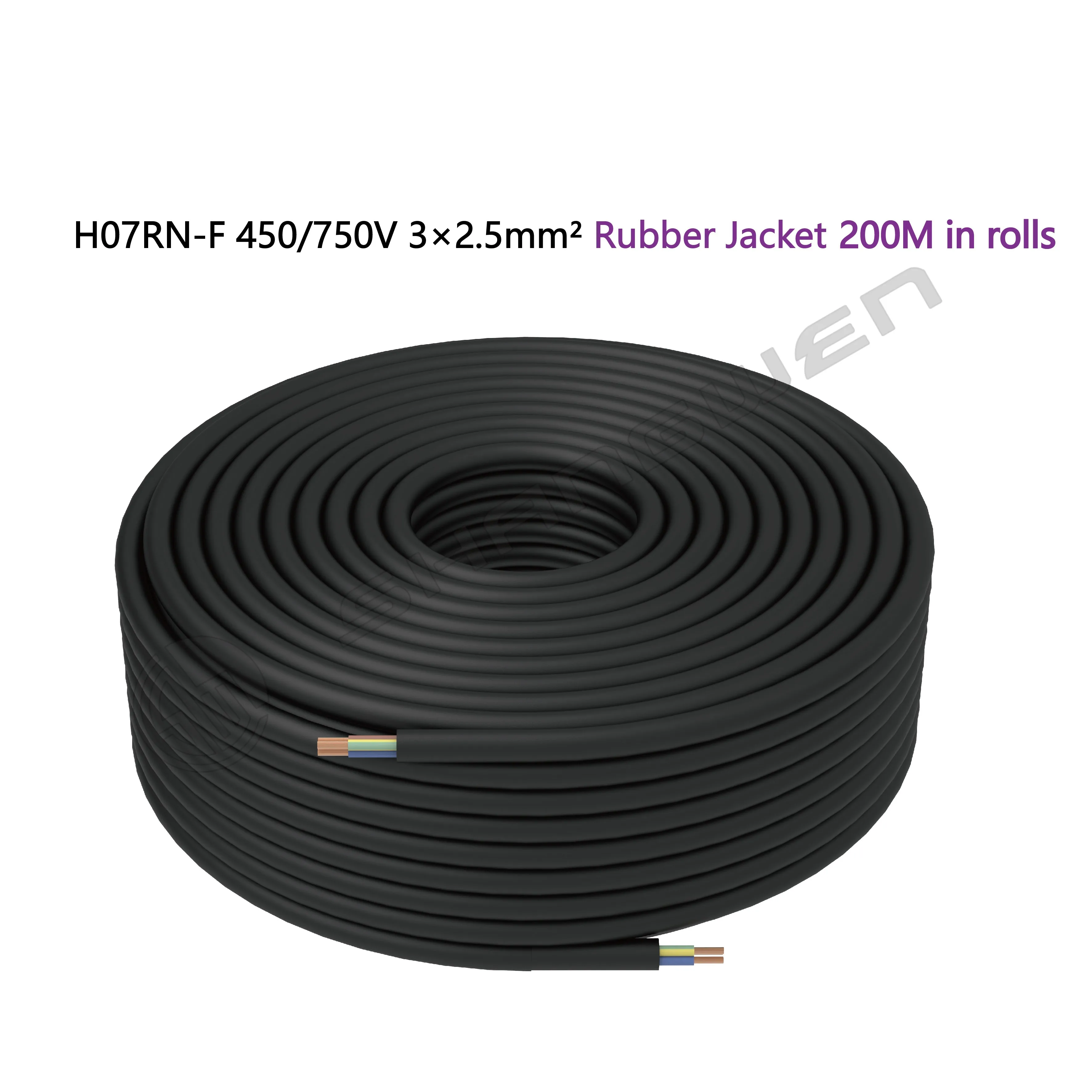 3*2.5mm2 H07RN-F 450/750V CCC VDE 3 Core Sheathed Wire Bare Copper Core Cable 2.5 mm² 3 Core Power Cable Black Rubber Cable