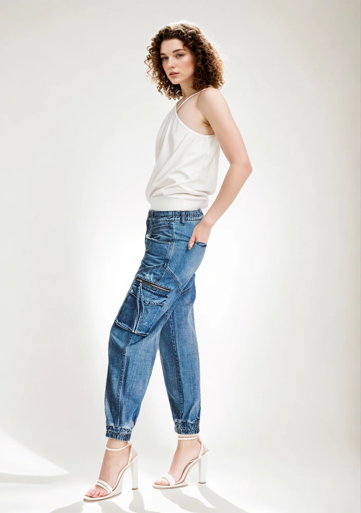 Custom Wholesale Factory Direct Sales Women's New Casual Fashion Washing Process Overalls Elastic Foot Pants Jeans