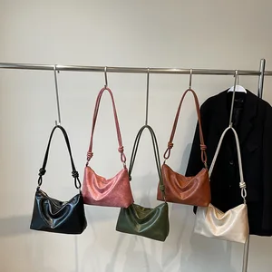 2026 New Fashion Shoulder Bag Retro PU Leather Handbag for Women Simple Solid Color Tote Bag