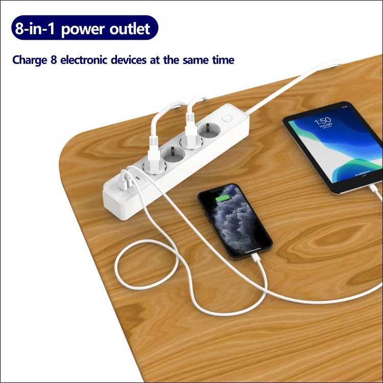 EU Standard Power Strip Extension Socket with Master Control Switch 3 EU Outlets 3 USB 1 Type C EU Power Strip Socket