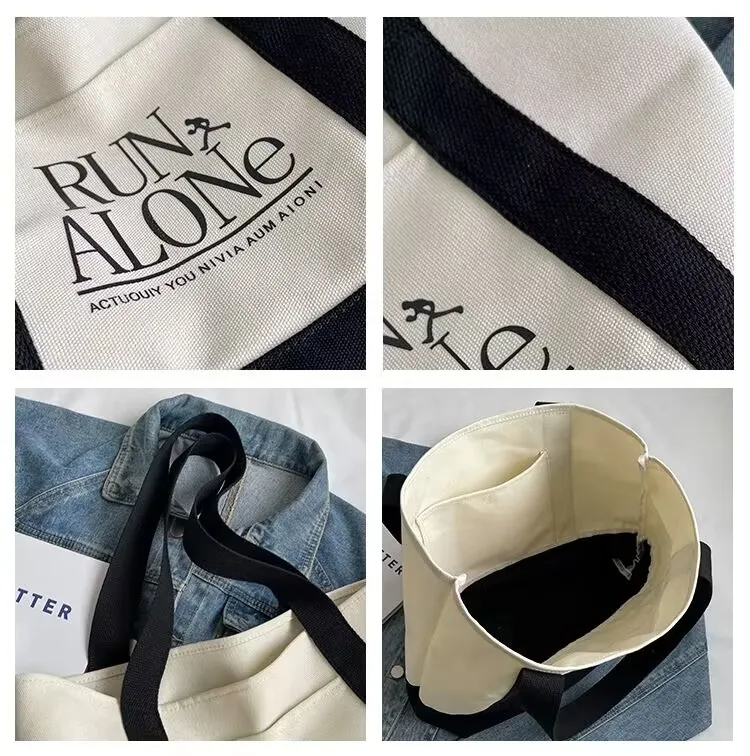 Eco-Friendly Custom 12 Oz Fabric Tote Bag with Colour Handle Recycled Canvas Digital Print for Grocery Shopping