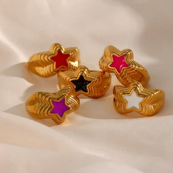 Ins Hot-selling Enamel Multi-Layered Y2K Style Star Shape Rings Gold Plated Stainless Steel Rings