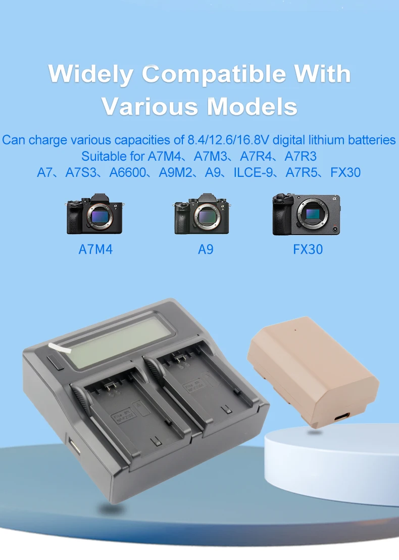 NP-FZ100 LCD Dual Charger with fast and slow charging Battery Charger for Sony A9 A7R III A7 III Digital Camera manufacture