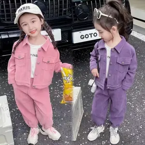 2026 Spring Autumn Tween Fashion Clothes Solid Color Corduroy Jacket Elastic-Waist Pants 2pcs Kids Clothing Sets for Girls