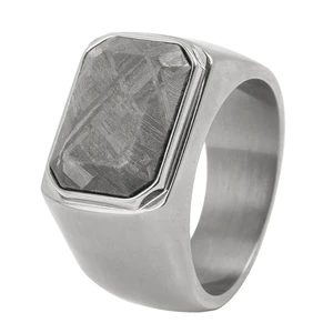 TIZTI Ring Jewelry Men's Signet Ring with Meteorite Inlay Titanium Steel Luxury Men Wedding Bands