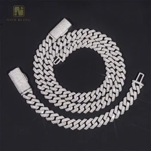 13mm 3rows Custom Iced Out Hip Hop Jewelry Bracelet VVS Moissanite Diamond 925 Sterling Silver Cuban Link Chain Necklace