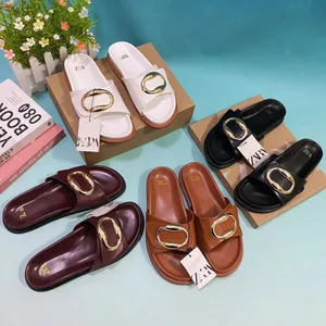 Summer New Metal Ring Vintage Style Women's slippers Wear Flat Fashion Sandals Plus Size