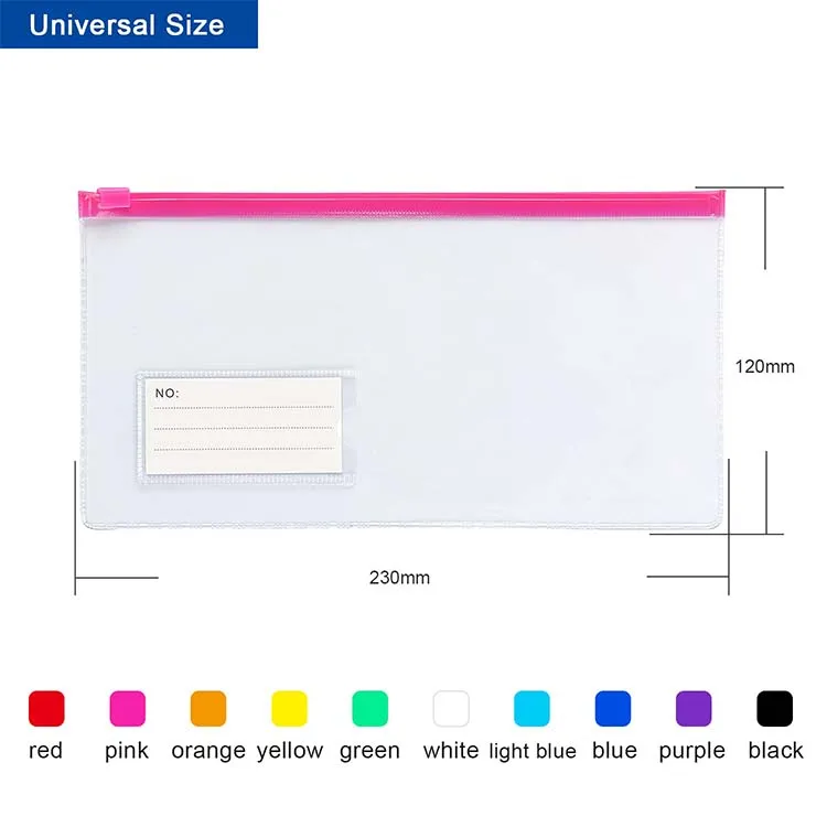 School Office Clear Custom PVC Vinyl A6 Poly Zip Lock Envelopes Zipper Pouch Transparent File Plastic Documents Bag