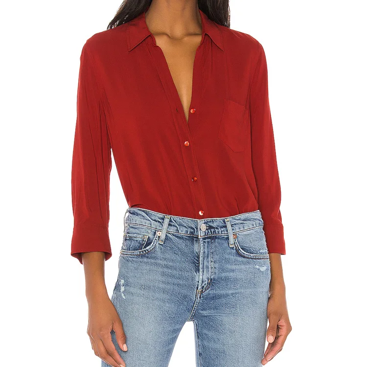 2019 Nuevo Señoras Camisa Roja Con Cuello V De Seda Blusas De Mujeres - Buy De Organza De Seda Blusas Falda Camisa Blusa Damas Elegante Seda Product Alibaba.com
