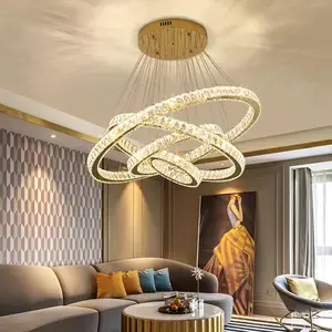 Modern Simple Ring Pendant Light Large Long Stair Hotel Home Decoration Luxury Crystal Circle Ceiling Light Led Chandelier Lamp