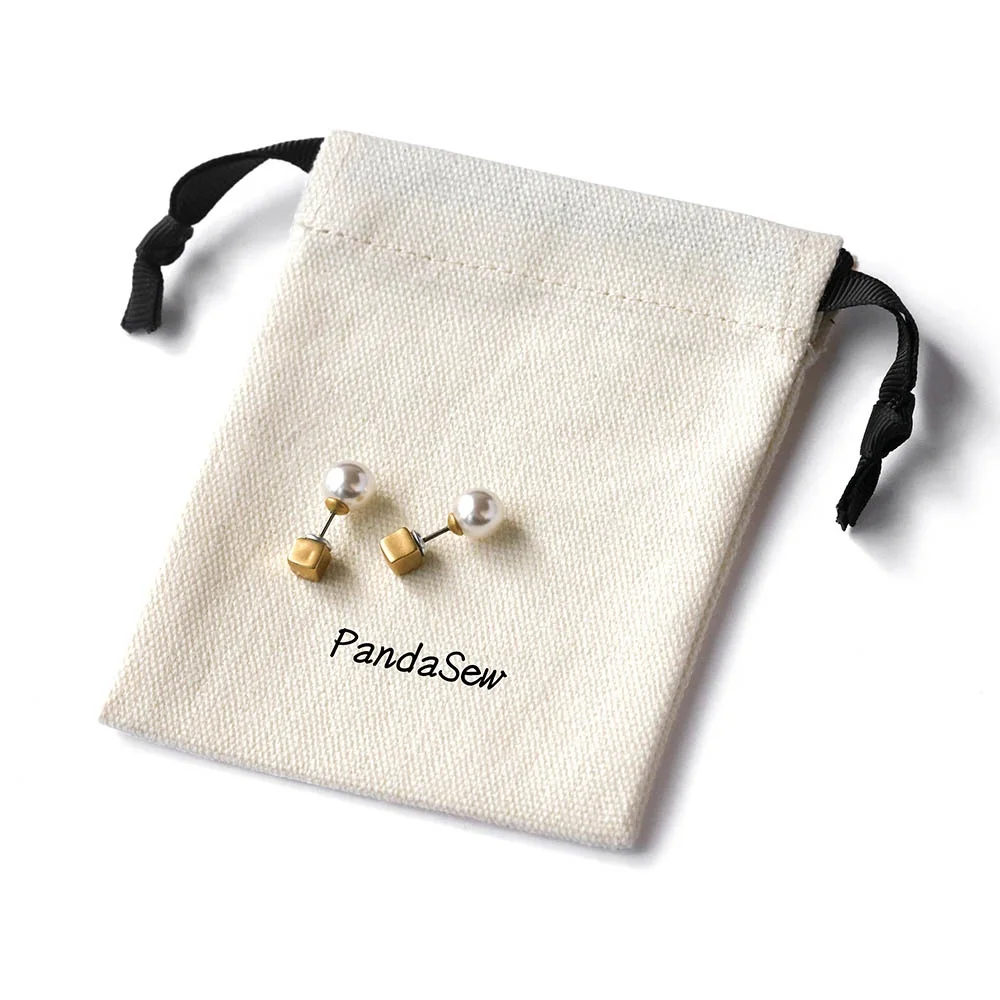 Pandasew Custom Logo 50pcs 8 Ounce Cotton Canvas Jewelry Pouch Bags CAV-101