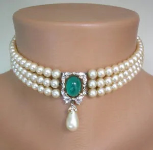 Yellow Gold Custom Statement Retro Pearl Choker Necklace