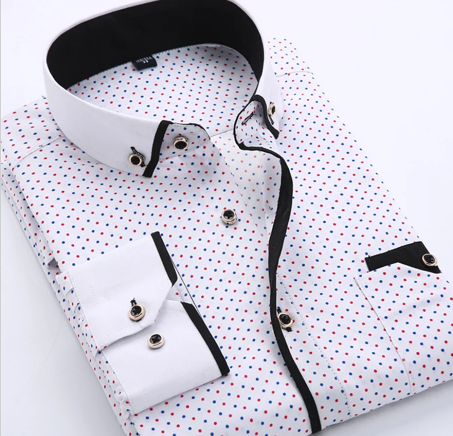 Latest Design Men Business Plaid Print Solid Shirt Long Sleeve Shirt ...