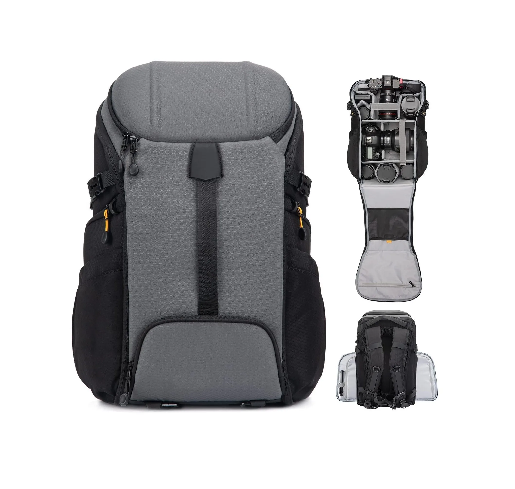 Large Vintage Luxury Camera Backpack Dual-Side Opening 15.6\" Laptop Compartment Waterproof Raincover for Outdoor Photography
