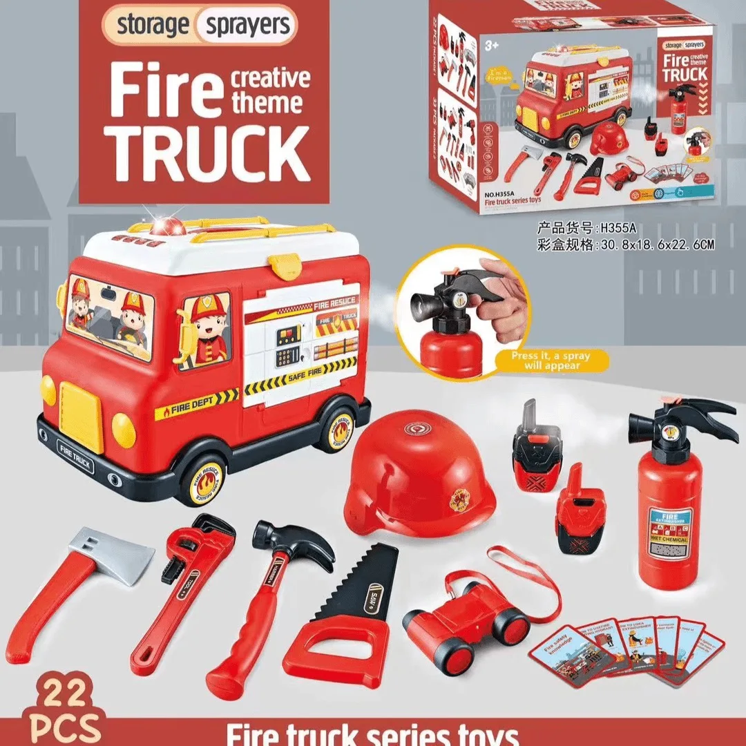 Игрушечная детская игра с персонажем пожарного отверткой набор 22 шт. легкой музыкой пожарная машина игрушечная машинка