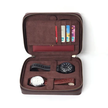 Portable Watch Boxes Crazy Horse Leather Storage Box for Watches Credit Card Luxury Custom Travel Card Holer Case for Men