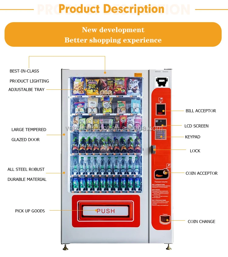 Combo Vending Machine With Big Capacity And Compressor Cooler System