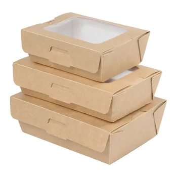 customized kraft  take-away  noodle  salad hamburger sushi salad paper box fast food  container with window