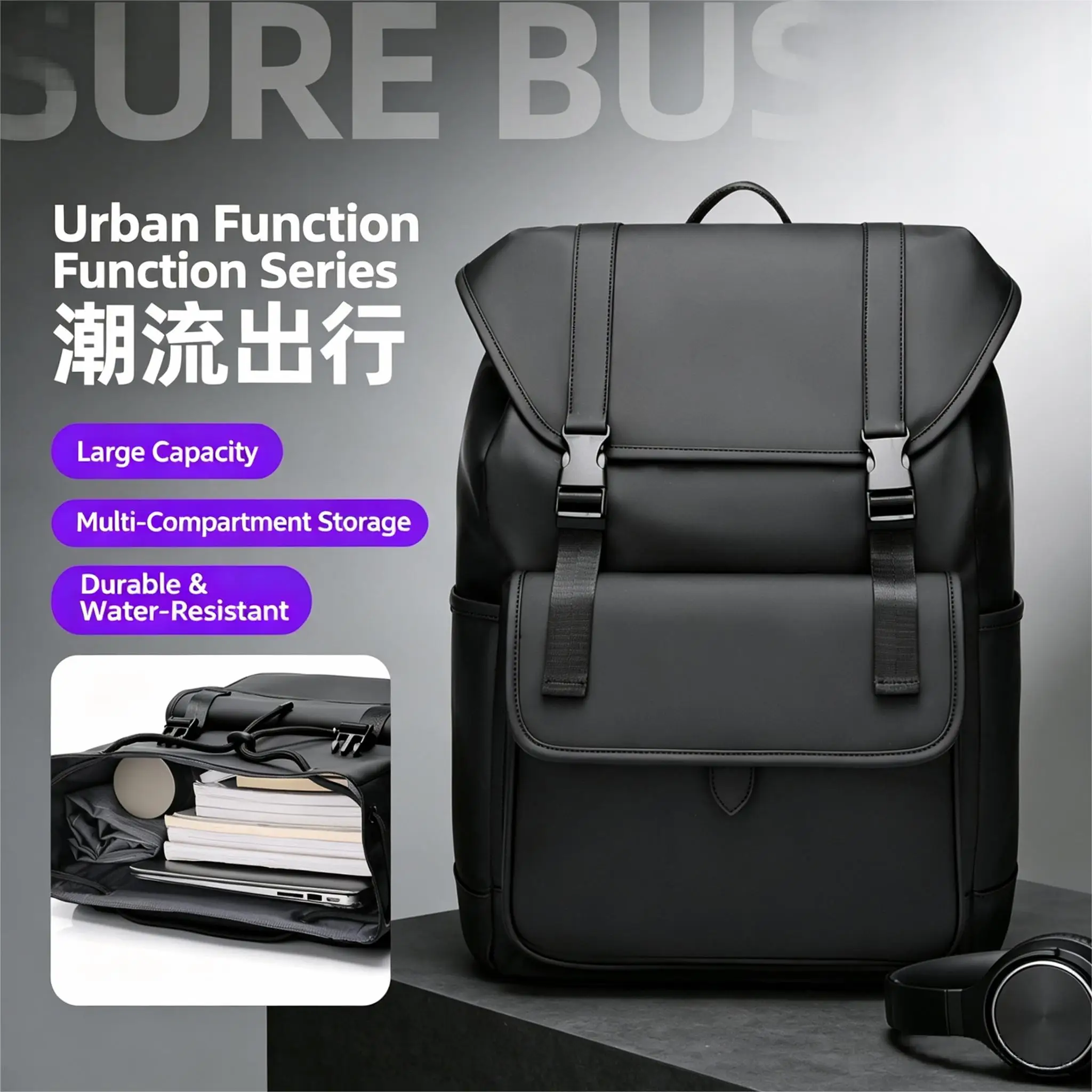 2026 Large Capacity Fashion Waterproof Nylon Backpack with Cover Closure
