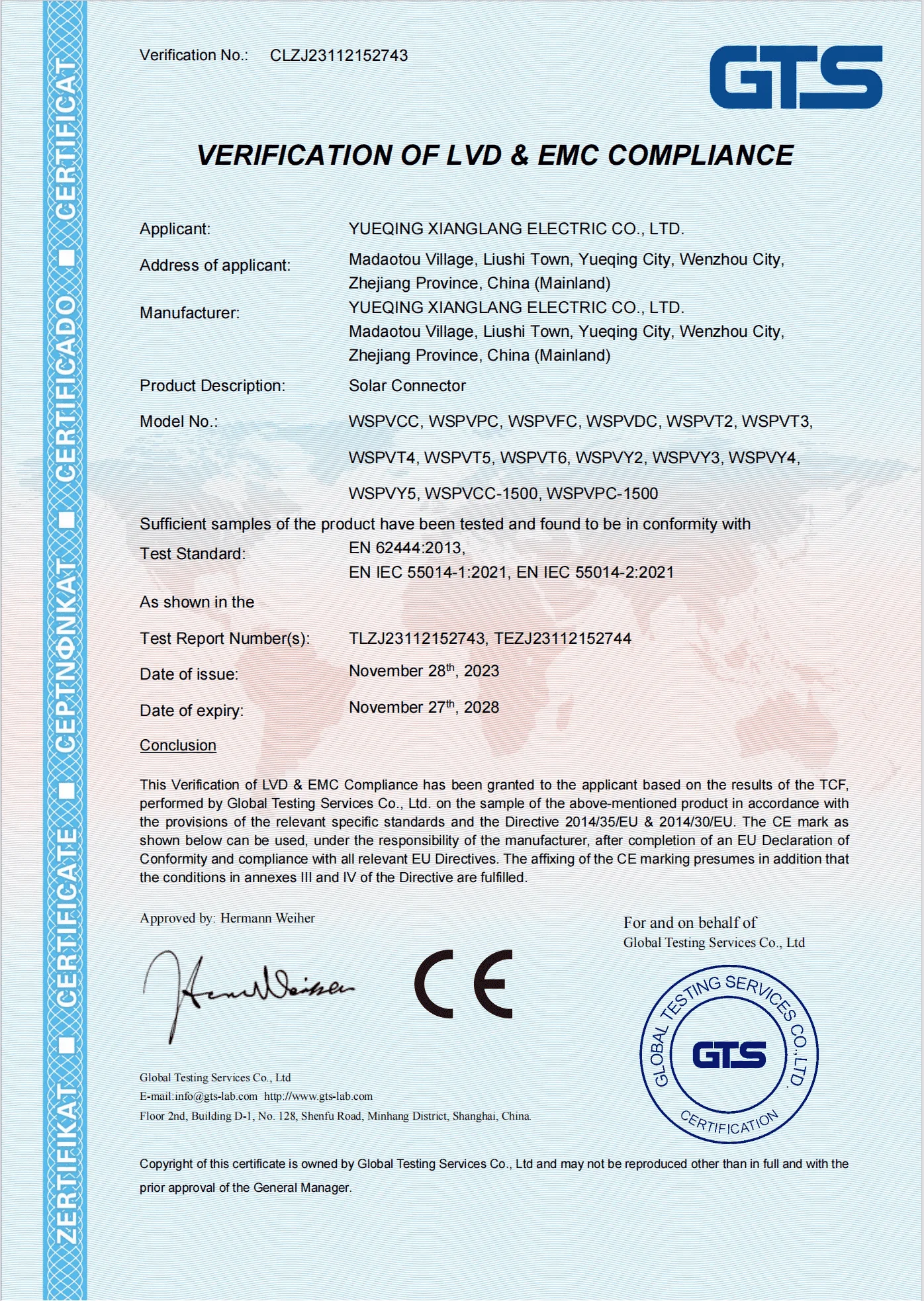 Ipcc Cable WSPVCC CE IP67 Waterproof Solar Panel Cables for PV Systems