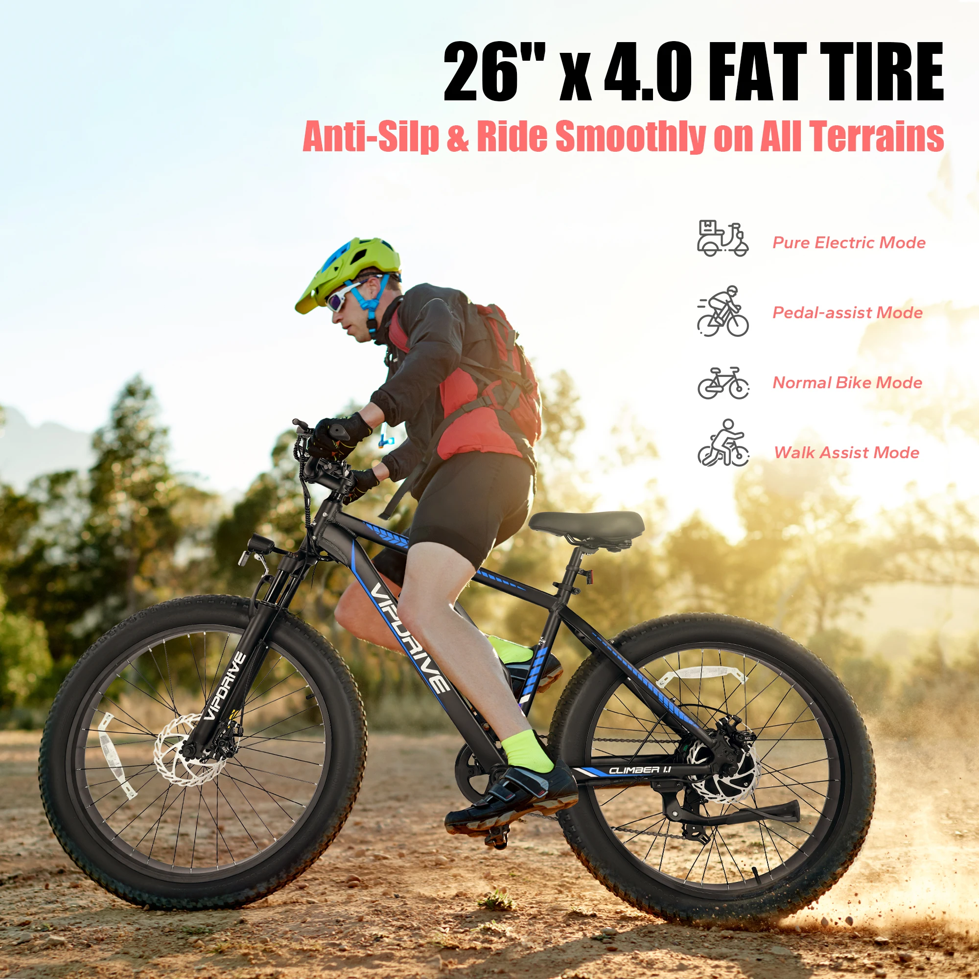 Vipdrive High Quality 48V 500W Brushless Electric Snow Beach Mountain Bike 26\" Fat Tire 13AH Brand Ebike Directly US Warehouse