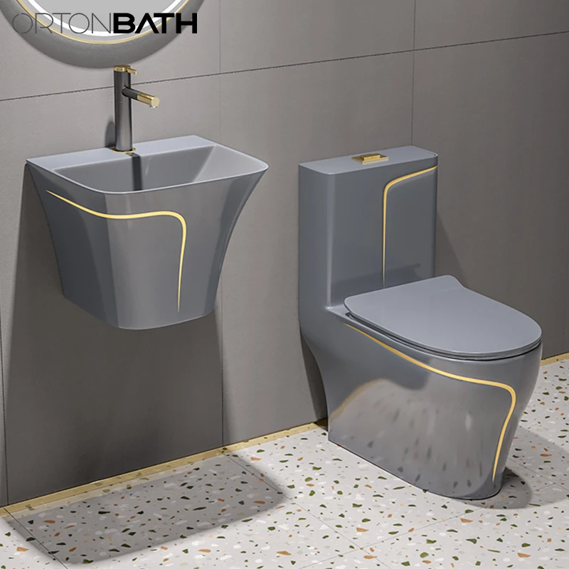 ORTONBATH Blue Color With Gold Line Middle East Toilet Sanitary Ware Small Toilet Seats Siphon One Piece Ceramic WC Toilets