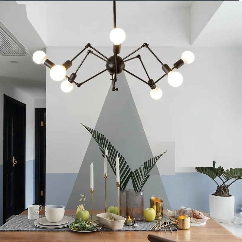 JYLIGHTING Fashion Rustic Wrought Iron Led Ceiling Chandeliers Loft Industrial Spider Pendant Light