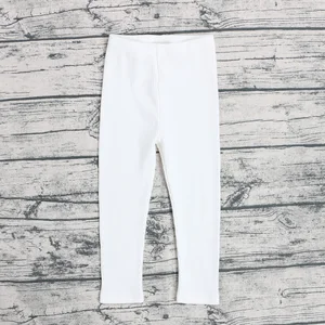 Hot Sale Baby Pants Long Trousers Pure White Ribbed Cotton Kids Pants