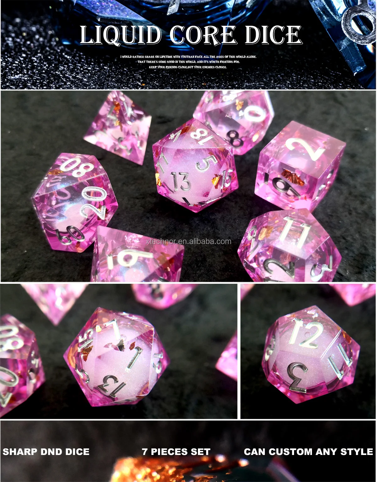 DND Dice Set-Chessex D&D Dice-16mm Borealis Pink And Silver Luminary Polyhedral Dice